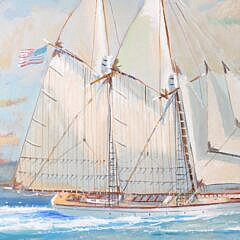 William Lowe Oil on Linen “Schooner with Brant Point in the Distance”