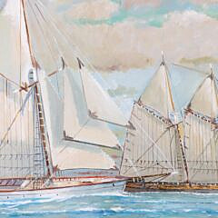 William Lowe Oil on Linen “Schooner with Brant Point in the Distance”