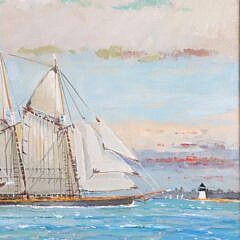 William Lowe Oil on Linen “Schooner with Brant Point in the Distance”