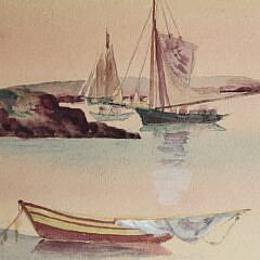 Pair of 19th C. Edwin Harvey (1862-1917) Gloucester Harbor Coastal Watercolors