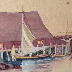 Pair of 19th C. Edwin Harvey (1862-1917) Gloucester Harbor Coastal Watercolors