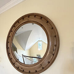 Contemporary Pine Convex Mirror with Decorative Wood Spherules
