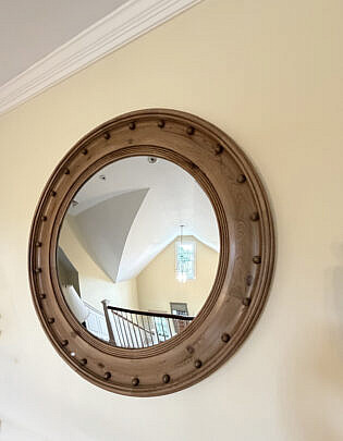 Contemporary Pine Convex Mirror with Decorative Wood Spherules