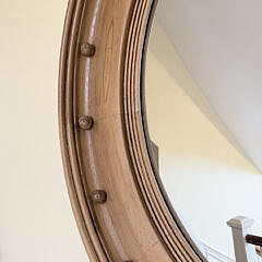 Contemporary Pine Convex Mirror with Decorative Wood Spherules