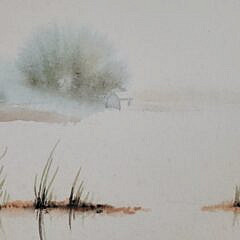 Scarce Large Format Doris and Richard Beer Nantucket Watercolor “Sesachacha Pond”