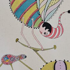 Polly Bushong (1910-1990) Mixed Media “Silly Cyclist” Painting