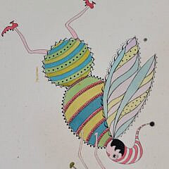 Polly Bushong (1910-1990) Mixed Media “Silly Cyclist” Painting