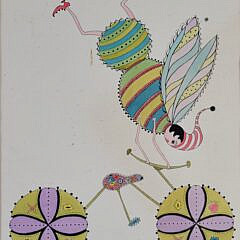 Polly Bushong (1910-1990) Mixed Media “Silly Cyclist” Painting