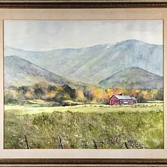 Harold Van Heest (1895-1988) Watercolor Landscape View “Vermont Dairy Barn”