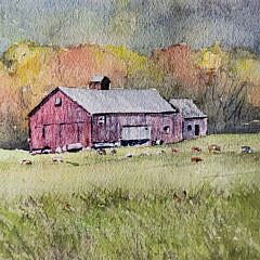 Harold Van Heest (1895-1988) Watercolor Landscape View “Vermont Dairy Barn”