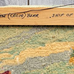 Fine Vintage Nautical Sailing Ship Folk Art Hooked Rug