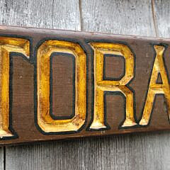 Vintage Nautical Carved and Painted Catboat Sternboard Name Plaque