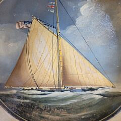 Nautical Folk Art Paint Decorated America’s Cup Racing Yacht Basin