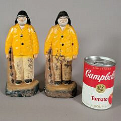 Pair of Antique Cast Iron Paint Decorated Old Salt Fisherman Doorstops
