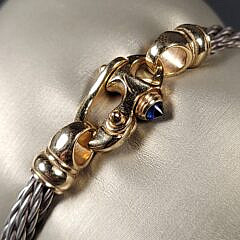 14K Yellow Gold Mariner Clasp Sterling Silver Cable Twist Bracelet