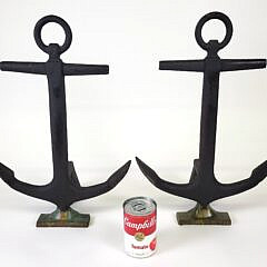 Pair of Antique Cast Iron Nautical Anchor Fireplace Andirons