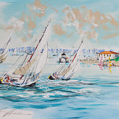 Kerry Hallam Tempera "Yachts Sailing Round Brant Point"