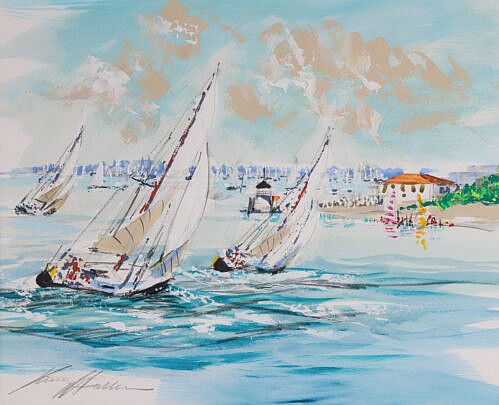 Kerry Hallam Tempera "Yachts Sailing Round Brant Point"