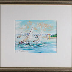 Kerry Hallam Tempera “Yachts Sailing Round Brant Point”