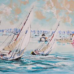 Kerry Hallam Tempera “Yachts Sailing Round Brant Point”