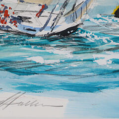 Kerry Hallam Tempera “Yachts Sailing Round Brant Point”