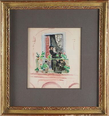 Martha Walters Watercolor "On The Balcony, Spain"