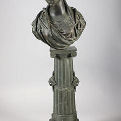 "Peiffer" Signed Neoclassical Bust of a Woman on Classical Column with Lion