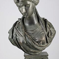“Peiffer” Signed Neoclassical Bust of a Woman on Classical Column with Lion’s Heads