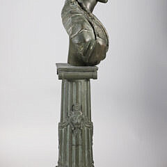 “Peiffer” Signed Neoclassical Bust of a Woman on Classical Column with Lion’s Heads