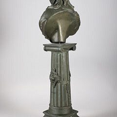 “Peiffer” Signed Neoclassical Bust of a Woman on Classical Column with Lion’s Heads
