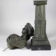“Peiffer” Signed Neoclassical Bust of a Woman on Classical Column with Lion’s Heads