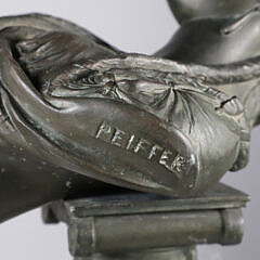 “Peiffer” Signed Neoclassical Bust of a Woman on Classical Column with Lion’s Heads
