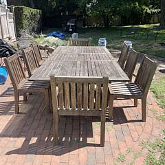 Teak Wood Dining Table with One Leaf and 8 Chairs