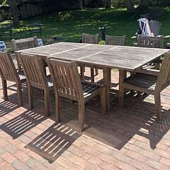 Teak Wood Dining Table with One Leaf and 8 Chairs
