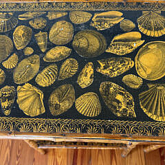 Two Vintage Bamboo Fish and Seashell Decoupage Two Tier Side Tables