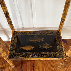 Two Vintage Bamboo Fish and Seashell Decoupage Two Tier Side Tables