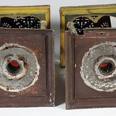 Pair of Antique Cut Tin and Polychromed Candle Lanterns