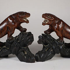 Pair of Vintage Chinese Carved Wood Tigers