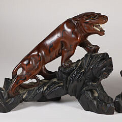 Pair of Vintage Chinese Carved Wood Tigers