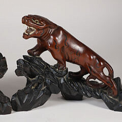 Pair of Vintage Chinese Carved Wood Tigers