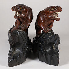 Pair of Vintage Chinese Carved Wood Tigers
