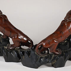 Pair of Vintage Chinese Carved Wood Tigers