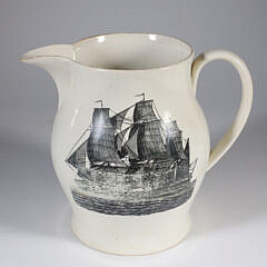 Antique Liverpool Creme Ware Pitcher “Peace, Plenty, and Independence”, with clipper ship on reverse