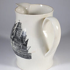 Antique Liverpool Creme Ware Pitcher “Peace, Plenty, and Independence”, with clipper ship on reverse