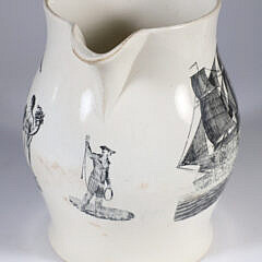 Antique Liverpool Creme Ware Pitcher “Peace, Plenty, and Independence”, with clipper ship on reverse