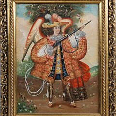 Antique Tempera on Board "Angel Arcabucero"