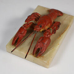 Painted Cast Iron Lobster on Marble Base, 19th Century