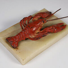 Painted Cast Iron Lobster on Marble Base, 19th Century