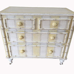 Antique Faux Bamboo Four Drawer Chest with Later Decorations