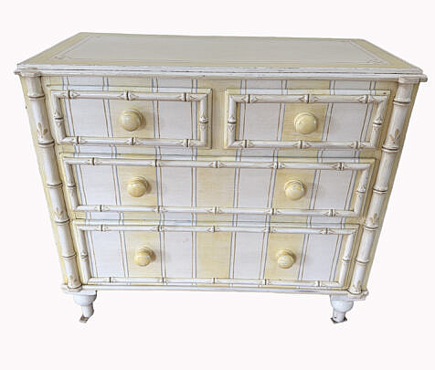 Antique Faux Bamboo Four Drawer Chest with Later Decorations